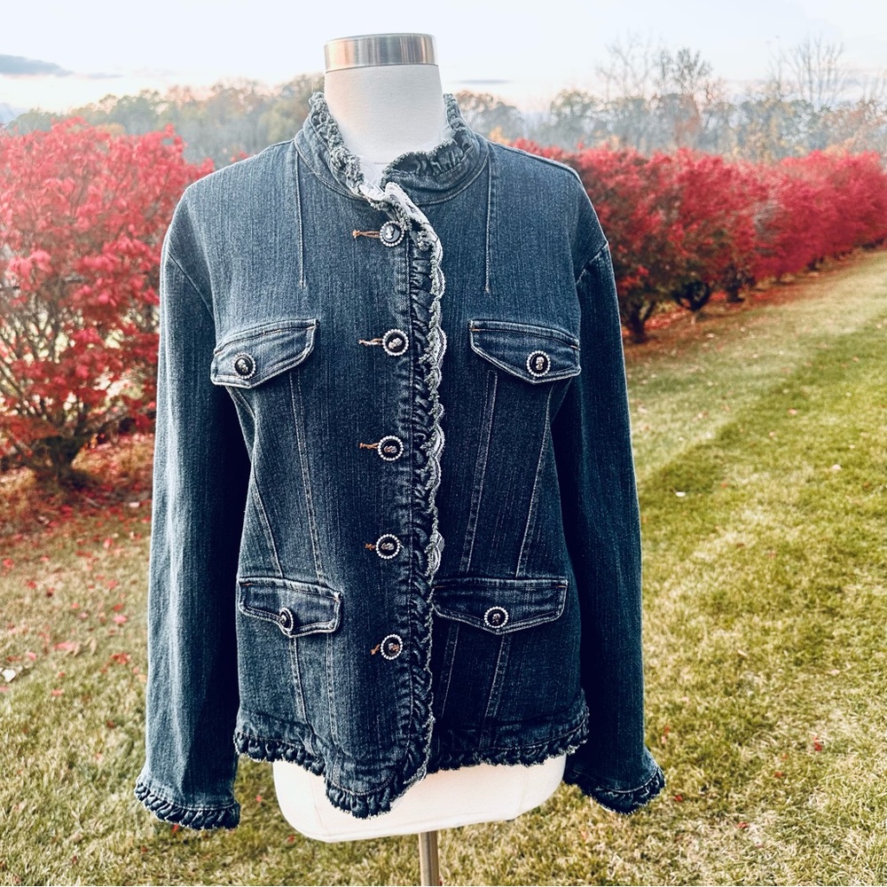 Berek 2 Rhinestone & Cameo Button Jean Jacket By Takako Sakon Size XL